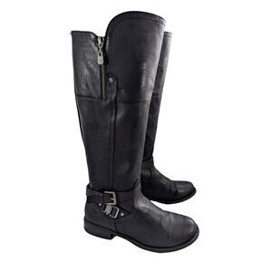 NWOT-1 SHOW! G BY GUESS! BLACK VEGAN LEATHER MOTO/BIKER 2 ZIPPER BOOTS! SZ 8M